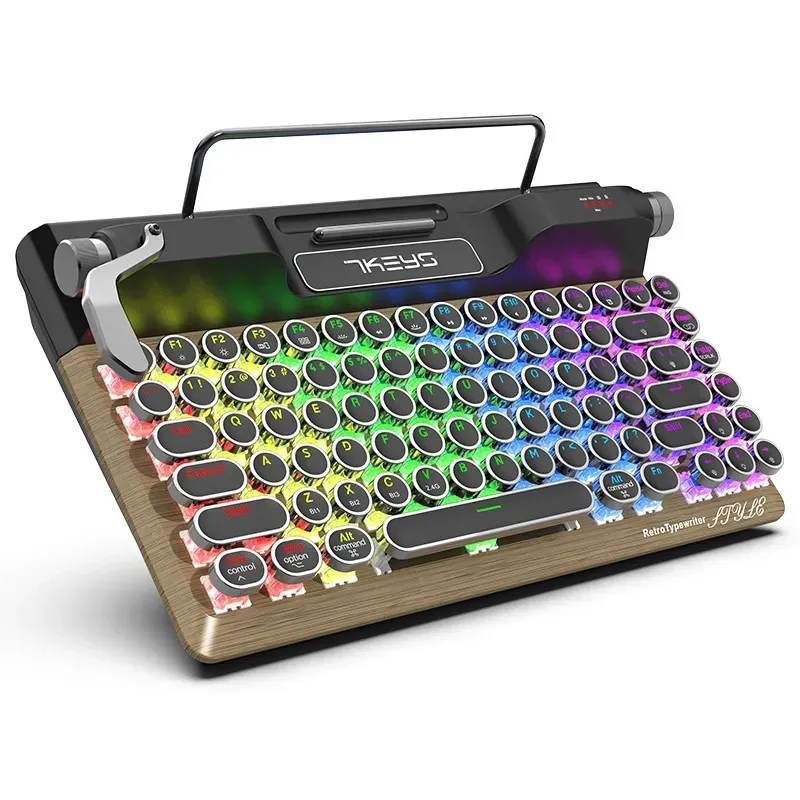 Steampunk Retro Mechanical Keyboard  Tri-Mode Connectivity  Wired Bluetooth 2.4G   Cherry MX-Level Switches + Hot-Swappable Design  Round Keycaps for Piano-Like Typing    New Benchmark in Desktop Aesthetics