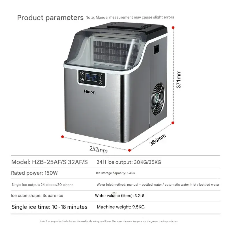 Hicon Commercial & Household Small Ice Maker – New Desktop Ice Machine for Bubble Tea Shops  Bucket Water Supply   Cube Ice Maker