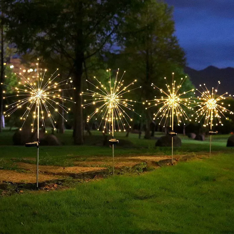 （2 packs）Solar-Powered Firework Fairy Lights - Waterproof Outdoor Camping Atmosphere Lamp - Solar Ground Spike Firework Light