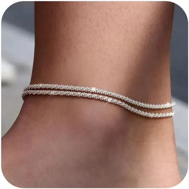 TEWIKY Dainty Layered Waterproof Anklet For Women Adjustable Womens Anklet Set Stackable Figaro Beaded Cuban Link Anklets Daily Clothing Decor For Beach Summer Trendy All-match & Exquisite Jewelry For Blackfriday Christmas Decoration