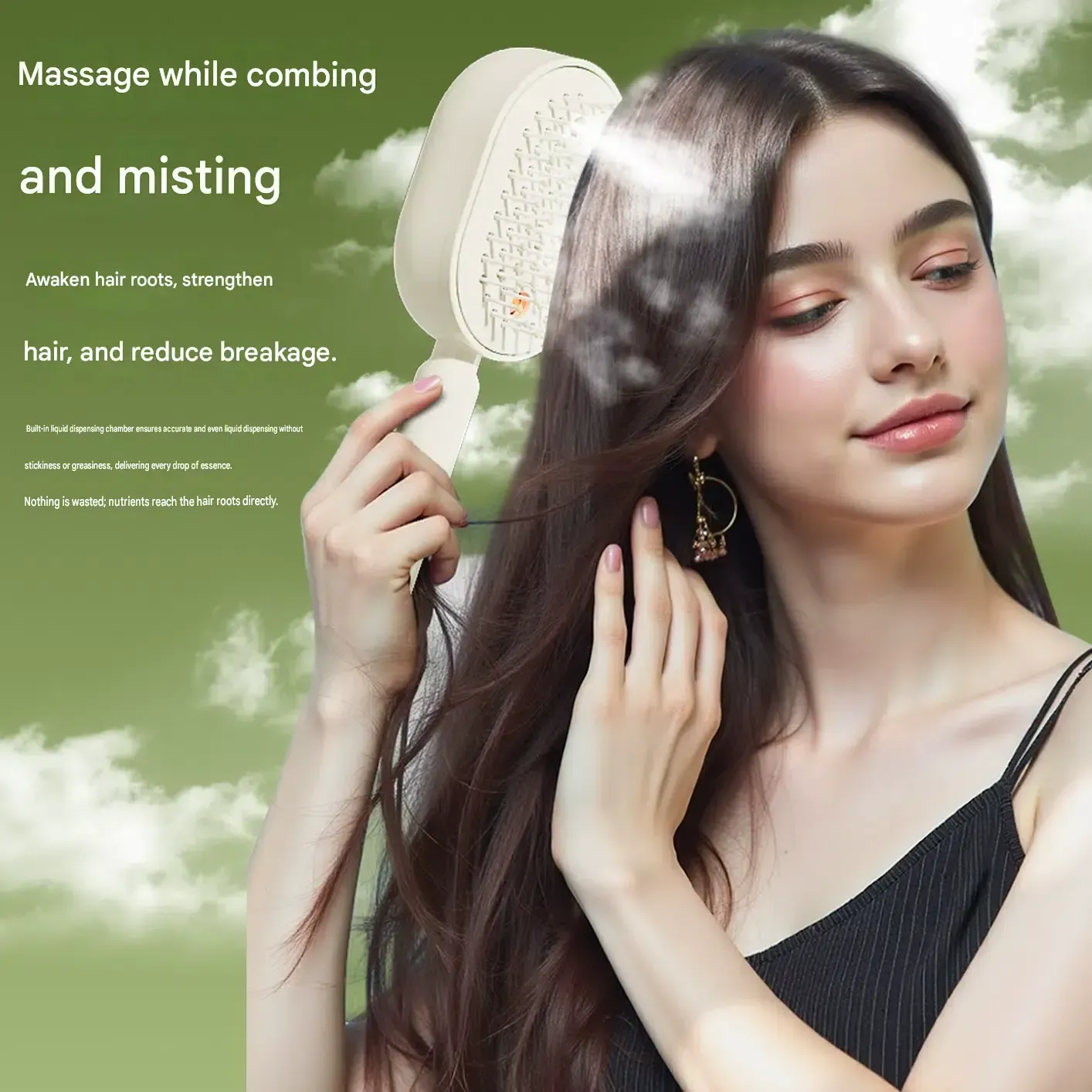 Electric Mist Spray Cushion Massage Hairbrush – Essential Oil Atomizing, Self-Cleaning, Anti-Static, Anti-Tangle Smoothing Comb