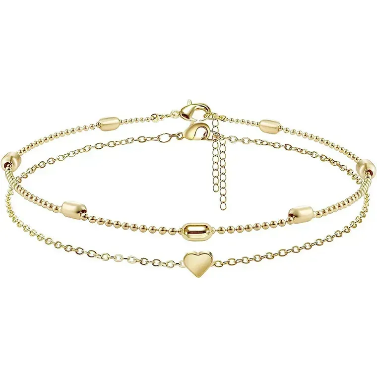 New Style Cute Heart Evil Eye Anklet, Simple and Elegant Double-Layer Anklet, Personalized Ankle Accessory
