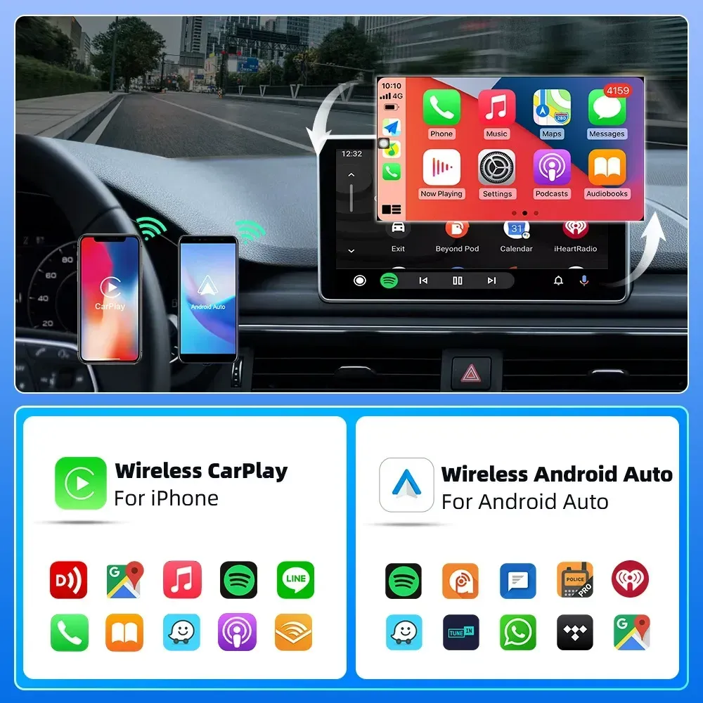 2-in-1 CarPlay Box, Wired to Wireless Android Auto Adapter, Car Connectivity Box