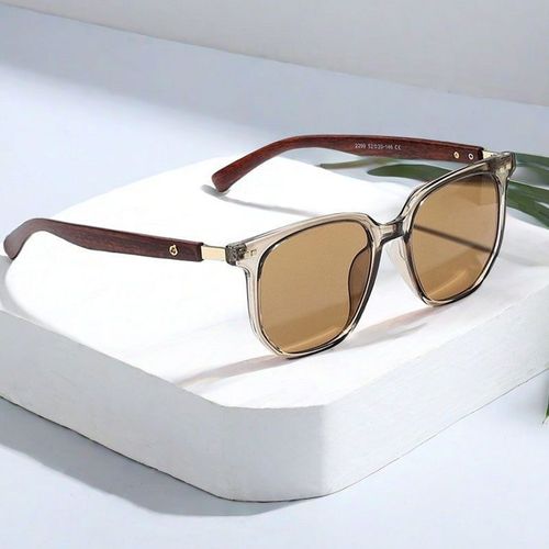 Women's Retro Geometric Tortoise Shell Sunglasses with Wood Grain Frame Korean Style UV Protection Trendy Statement Shades for Daily OOTD SpringStatements