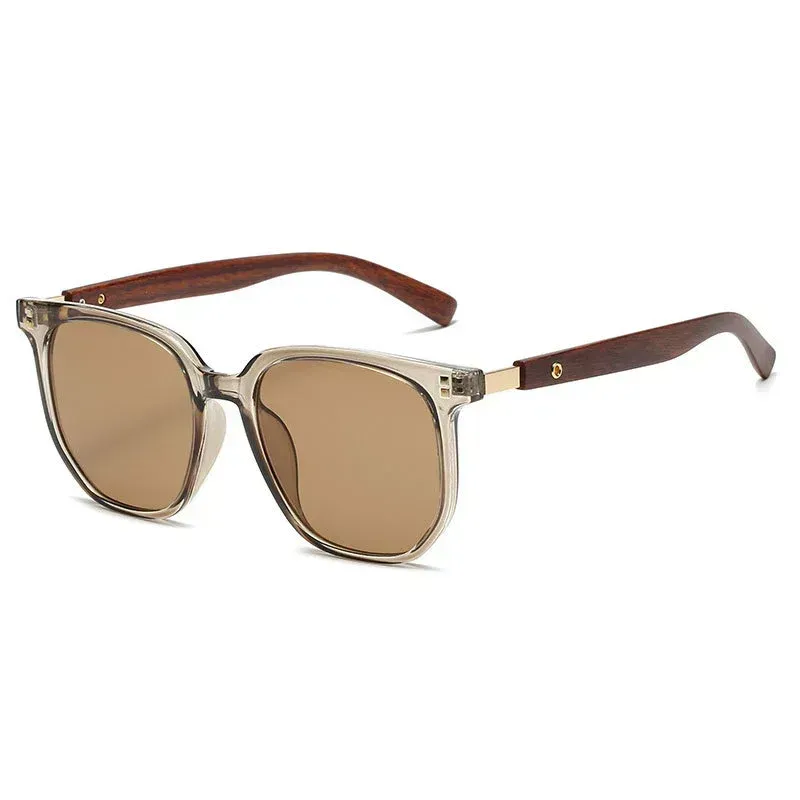 Women's Retro Geometric Tortoise Shell Sunglasses with Wood Grain Frame Korean Style UV Protection Trendy Statement Shades for Daily OOTD SpringStatements