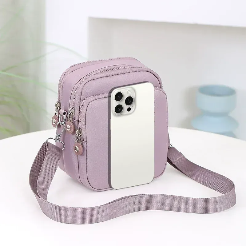 New Nylon Shoulder Bag  Solid Color Crossbody Bag  Multi-Zipper Convenient Outdoor Mom's Small Bag