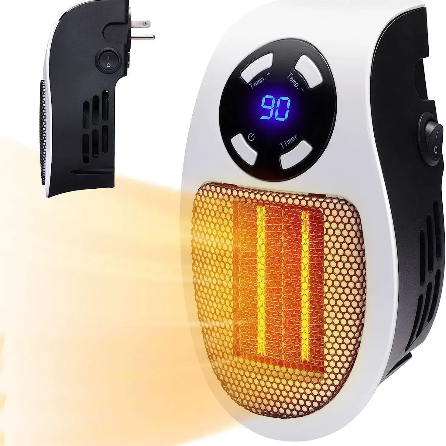 Portable Warm Air Heater  Smart Remote Control Mini Hot Air Blower  Timer-enabled Color-Changing (7-color) Lighting Heater