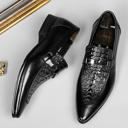 ✨ Mens Crocodile Texture Pointed Leather Shoes – Modern Elegance & Breathable Wear | 50% OFF