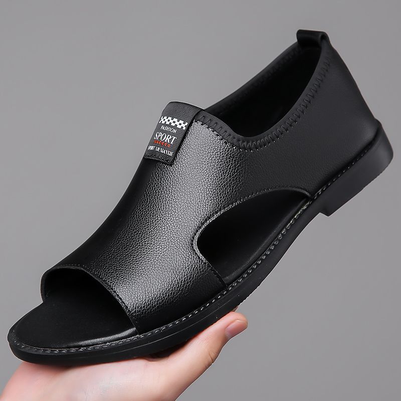 🔥Designed specifically for Ghanaian summer🔥 Men's Genuine Leather Sandals｜Open Toe Design · Breathable Sides · Lightweight and Comfortable to Walk In