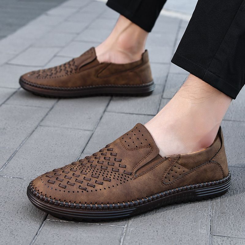 ✨ Mens Leather Summer Slip-On Shoes – Strong Sole, Breathable & Easy Wear | 70% OFF
