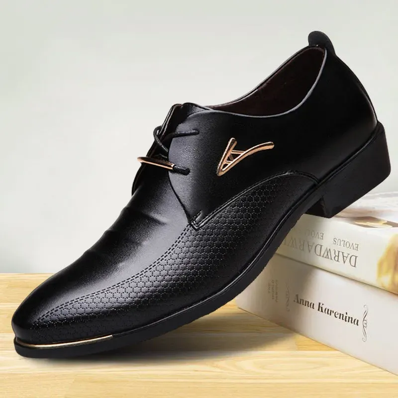 🔥 Elegant Black Leather Men's Dress Shoes – Gold Trim | 50% OFF Today Only 🔥