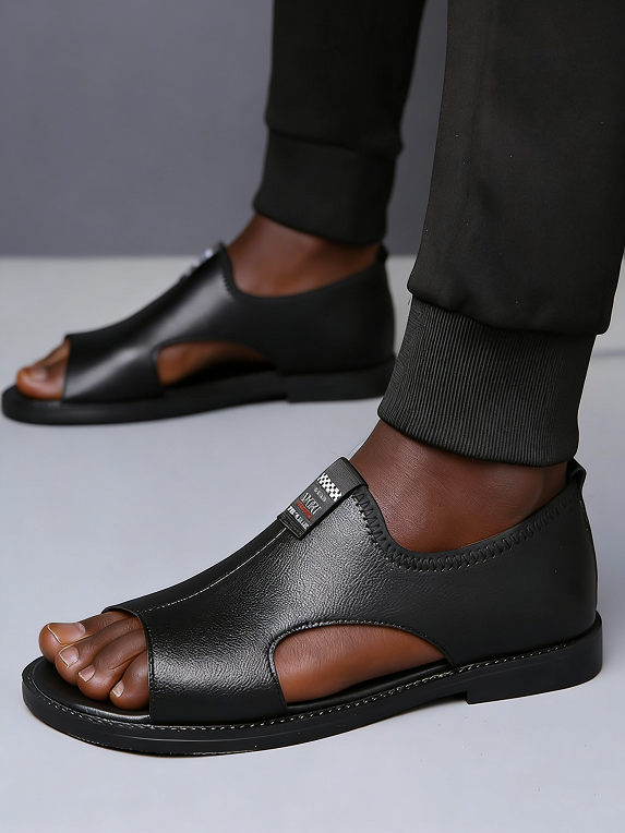 🔥Designed specifically for Ghanaian summer🔥 Men's Genuine Leather Sandals｜Open Toe Design · Breathable Sides · Lightweight and Comfortable to Walk In