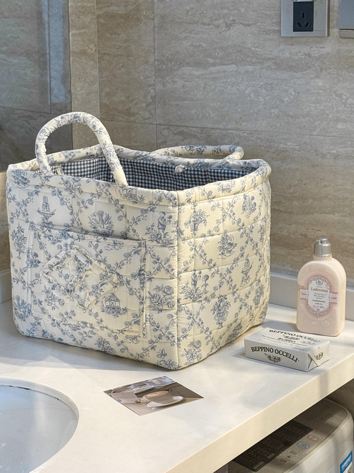 Floral pattern laundry basket, stylish and lightweight storage box.