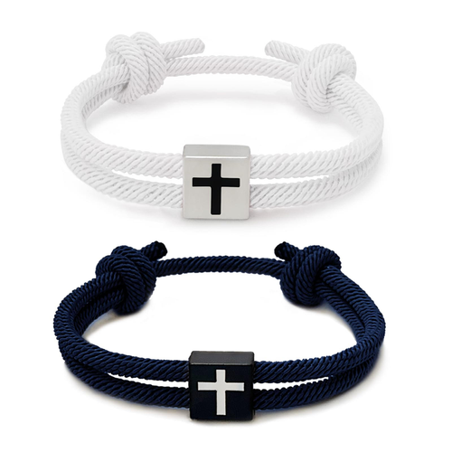 Adjustable Alloy Cross Milanese Cord Bracelet