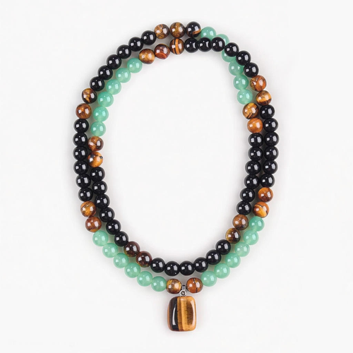 Money Attraction Necklace, Green Sandstone and Tiger's Eye Pendant with Healing Crystal Stones, Ideal Shopping Jewelry for Both Men and Women