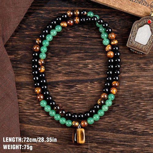 Money Attraction Necklace, Green Sandstone and Tiger's Eye Pendant with Healing Crystal Stones, Ideal Shopping Jewelry for Both Men and Women