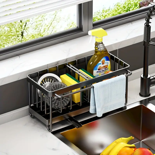 Kitchen Sink Drain Rack, Metal Sponge Holder, Multifunctional Storage Rack for the Home