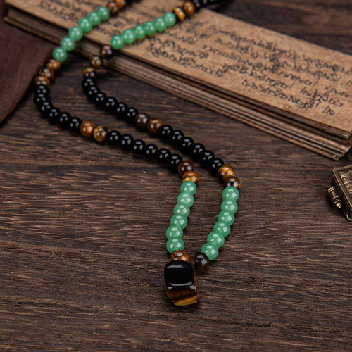 Money Attraction Necklace, Green Sandstone and Tiger's Eye Pendant with Healing Crystal Stones, Ideal Shopping Jewelry for Both Men and Women