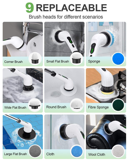 Mother's Day Gift Cordless Electric Rotating Shower Brush — IPX7 Waterproof, Multi-Surface Cleaning Brush