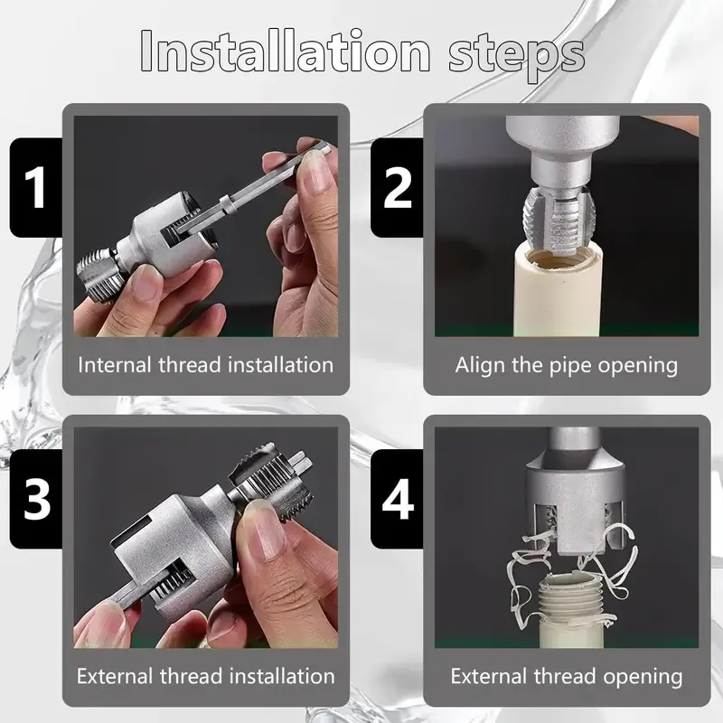 3‑Piece PPR PVC Pipe Tap Tool Kit, Integrated Internal & External Thread Tapping Cutter, Pipe Thread Repair Tool for Water Pipe
