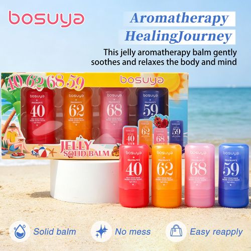 Bosuya 4PCS Jelly Solid Perfume Balm Set – Long Lasting Fragrance Stick for Women & Men, Portable & Non-Sticky