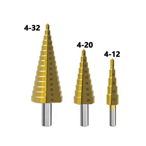 6Pcs Titanium‑Coated Step Drill Bit Set, Sawtooth Drill Bits, Wood Hole Cutter Reaming Slotting Drill Bits with Plastic Storage Case