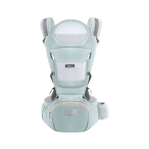 Convertible Baby Carrier with Storage & Hip Seat  Supports Horizontal, Front, and Back Carrying Positions  available in four colors.