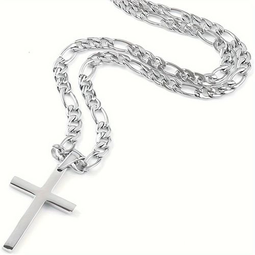 Classic Cross Pendant Figaro Chain Necklace