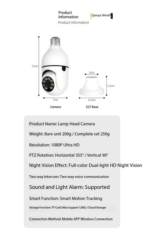360 Panoramic Smart Bulb Camera HD WiFi Surveillance Lamp with LED Light