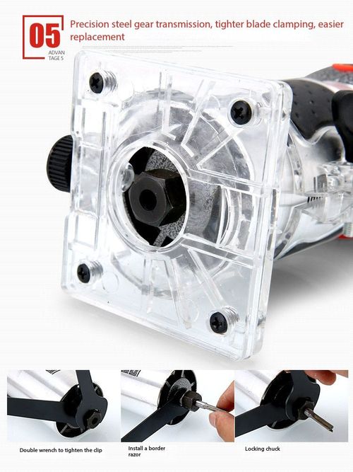 1100W Aluminum-Body Woodworking Trimmer Router – Industrial-Grade Multifunctional Tool for Inverted Mounting, Routing, Hole Cutting, and Aluminum-Plastic Panel Grooving  Includes Straight Guide, Roller Guide, Original Carbon Brushes, Router Bit, and Wrench.