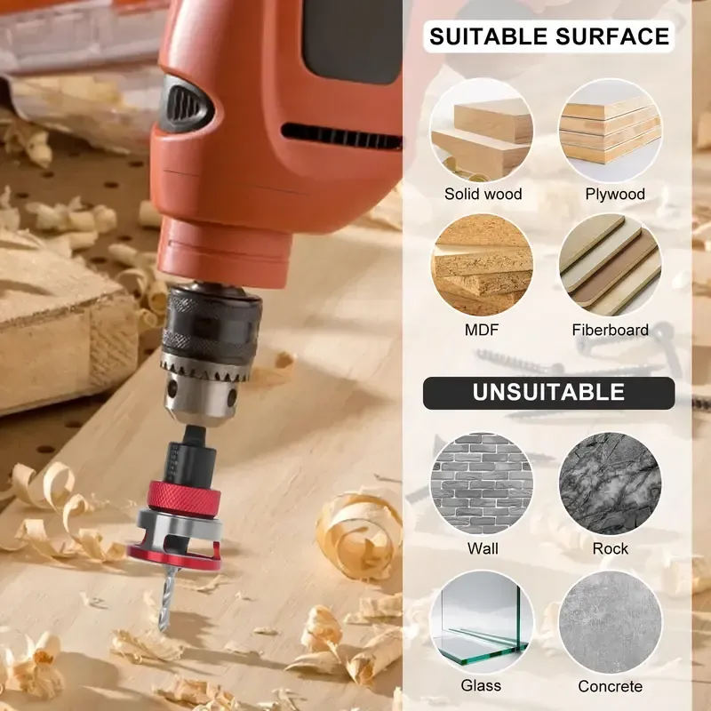 4PCS HCS (High Carbon Steel) 4-Blade Countersink Drill Bit Set with Adjustable Depth Stop, L-Shape Wrench, Work Tools for Precision Drilling, Suitable for Wood and Plastic, Tool Included for Drilling in Wood and Plastic