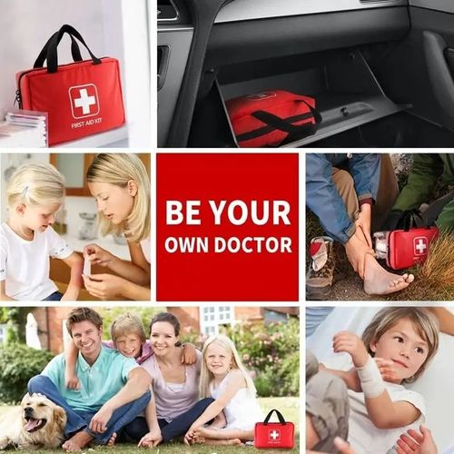 (160- Piece Set, 25 Varieties) First Aid Kit – Premium, compact, waterproof trauma medical kit suitable for any emergency  ideal for home, office, car, travel, outdoor activities, camping, hiking, and boating (Red).