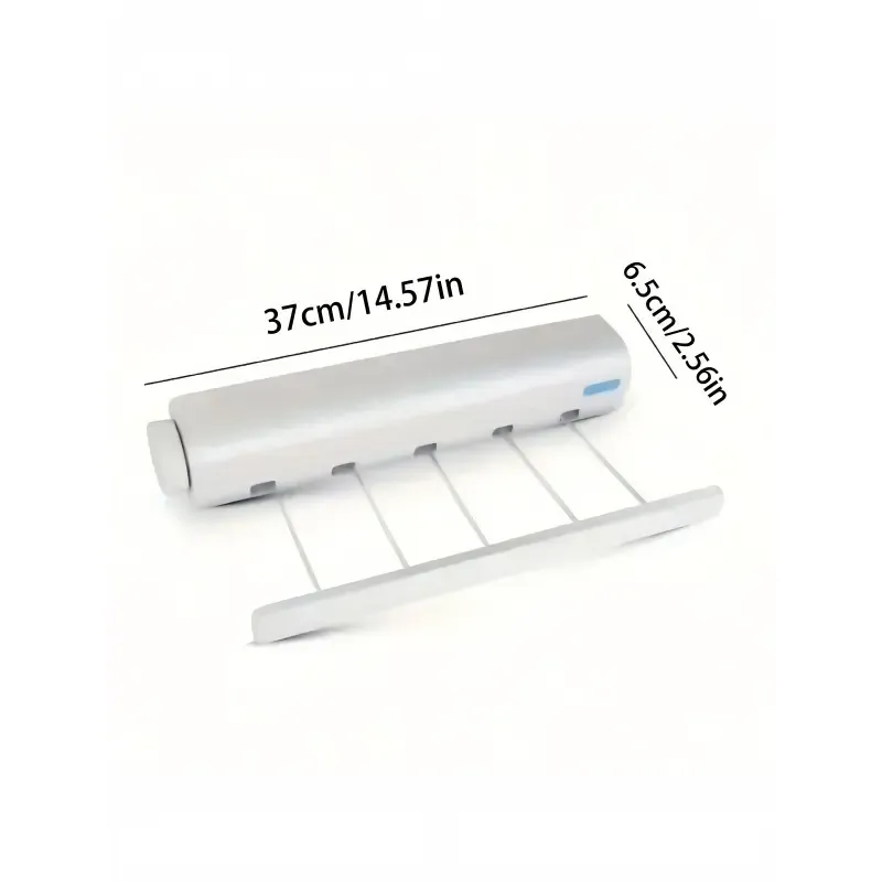 Retractable 5-Line (3.7m) Clothes Dryer with Hooks – Spring-loaded, drill-free wall-mounted design suitable for drying children's clothing and towels.