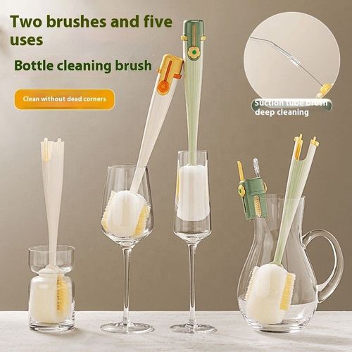 (Pack of 2) 5-in-1 Multifunctional Long-Handled Brush – Ultimate Tool for Cleaning Water Bottles, Thermos Flasks, and Baby Bottles