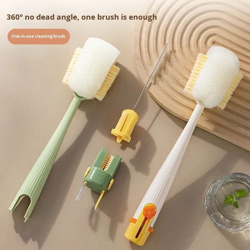 (Pack of 2) 5-in-1 Multifunctional Long-Handled Brush – Ultimate Tool for Cleaning Water Bottles, Thermos Flasks, and Baby Bottles