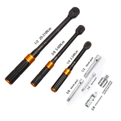 High-precision ratchet torque wrench set, 210 Nm torque  suitable for bicycles, motorcycles, spark plugs, and tires  packaged in a plastic case.