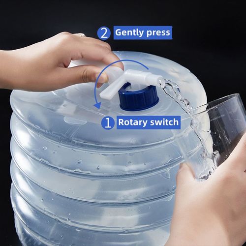 (Pack of 2) Portable 15L Collapsible Plastic Outdoor Water Container (with Tap) — Suitable for Camping and Home Use
