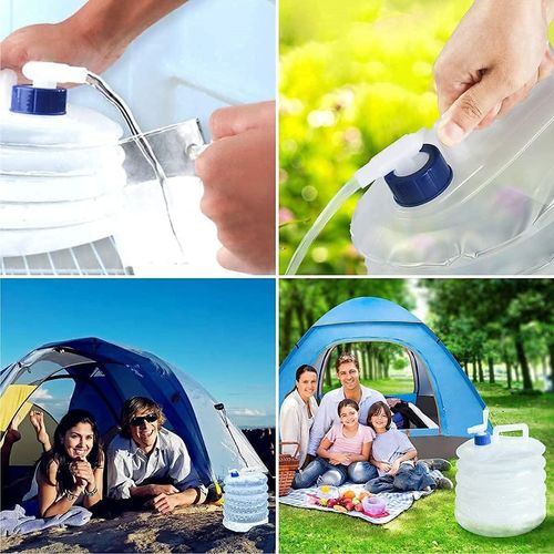 (Pack of 2) Portable 15L Collapsible Plastic Outdoor Water Container (with Tap) — Suitable for Camping and Home Use