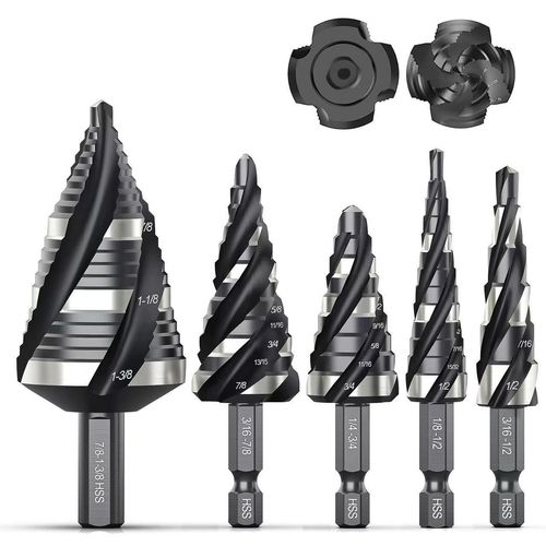 5Pcs Spiral Step Drill Bit Hole Opener Set