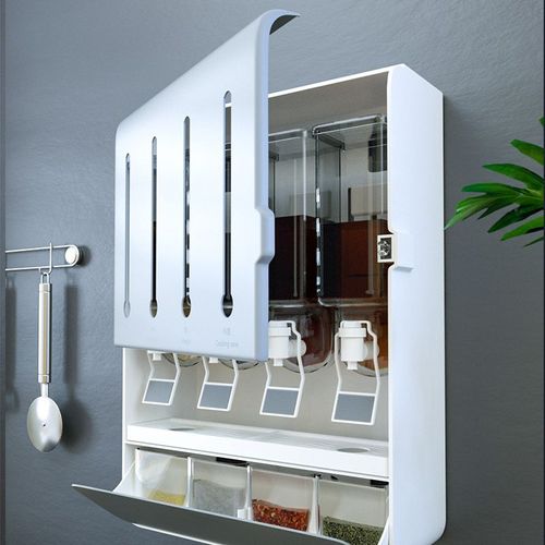 Smart Wall-Mounted Spice & Oil Dispenser Set 4-in-1 Kitchen Organizer No Drill