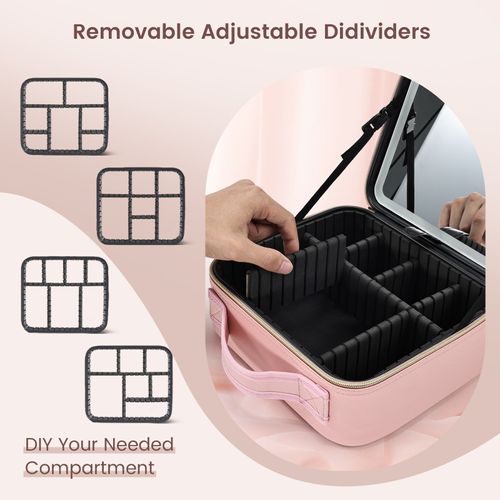 Newest 2026 Model Portable Large-Capacity Travel Makeup Organizer with LED Mirror – Waterproof Cosmetic Case with Large Lighted Mirror – Professional-Grade Storage Bag for Cosmetics and Brushes