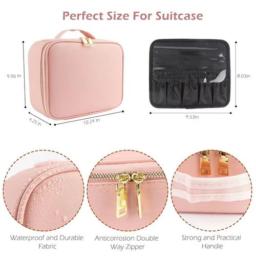 Newest 2026 Model Portable Large-Capacity Travel Makeup Organizer with LED Mirror – Waterproof Cosmetic Case with Large Lighted Mirror – Professional-Grade Storage Bag for Cosmetics and Brushes