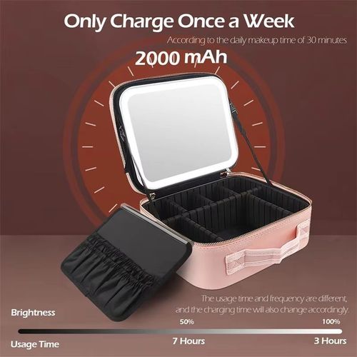 Newest 2026 Model Portable Large-Capacity Travel Makeup Organizer with LED Mirror – Waterproof Cosmetic Case with Large Lighted Mirror – Professional-Grade Storage Bag for Cosmetics and Brushes