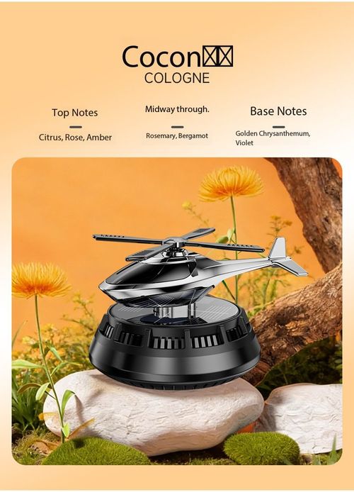 Solar Powered Rotating Helicopter Car Air Freshener Perfume Diffuser Dashboard Ornament