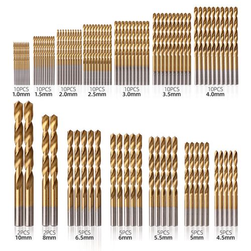 99‑Pcs Titanium Coated Twist Drill Bit Set, 1‑10mm Multi‑Size Round Shank Drill Bits for Electric Drill & Bench Drill