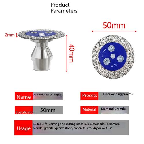3Pcs M14 Thread Diamond Mini Saw Blade, 50mm Vacuum Brazed Cutting Disc, Detachable Stone Cutting Wheel for Marble, Quartz, Ceramic, Glass & Artificial Stone