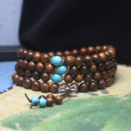 108 Black Rosewood Buddhist Prayer Beads Bracelet Natural Wood Mala Necklace Turquoise Spacer Beads Unisex Meditation Jewelry Nigeria