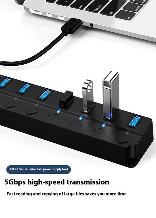 7-Port USB 3.0 Hub with Individual Switches | 1.2m Long Cable | High-Speed Laptop & PC Expander