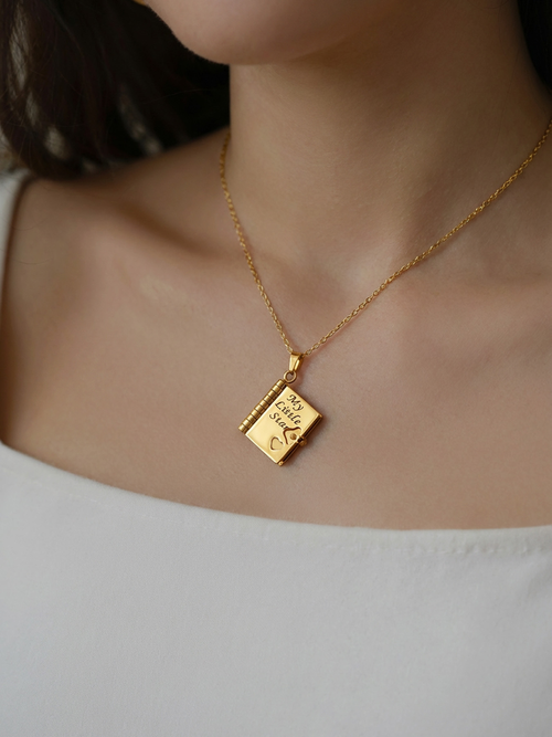 Book Pendant Necklace for Daughter, Engraved Inspirational Message Letter Necklace, Stainless Steel Sentimental Keepsake Gift for Daughter