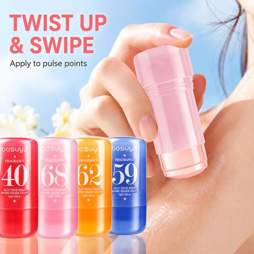 Bosuya 4PCS Jelly Solid Perfume Balm Set – Long Lasting Fragrance Stick for Women & Men, Portable & Non-Sticky